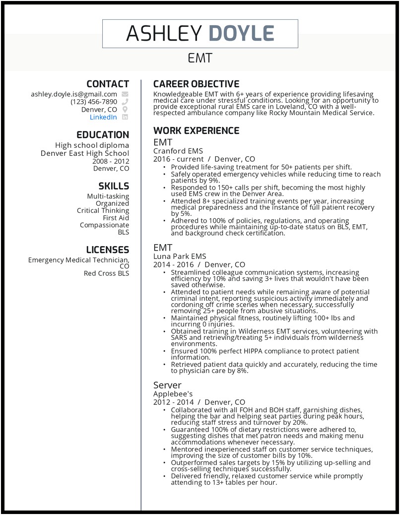 Where To Put Emt License On Resume