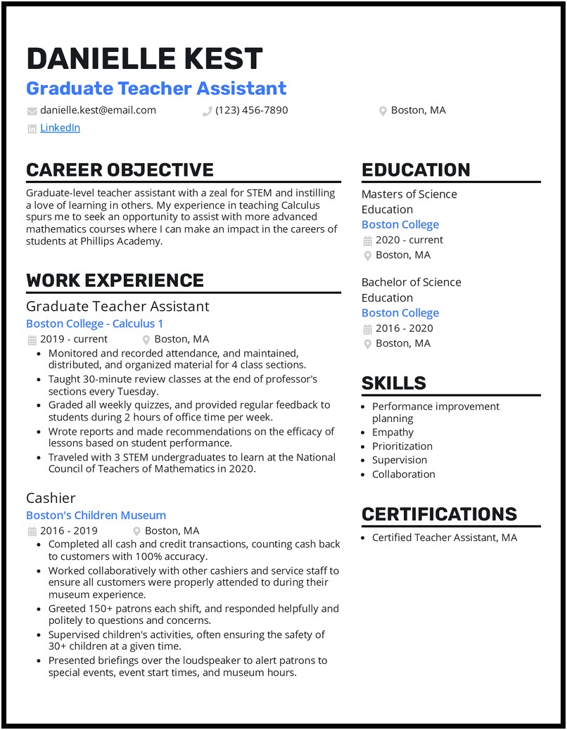 Where To Put Graduate Assistantship On Resume