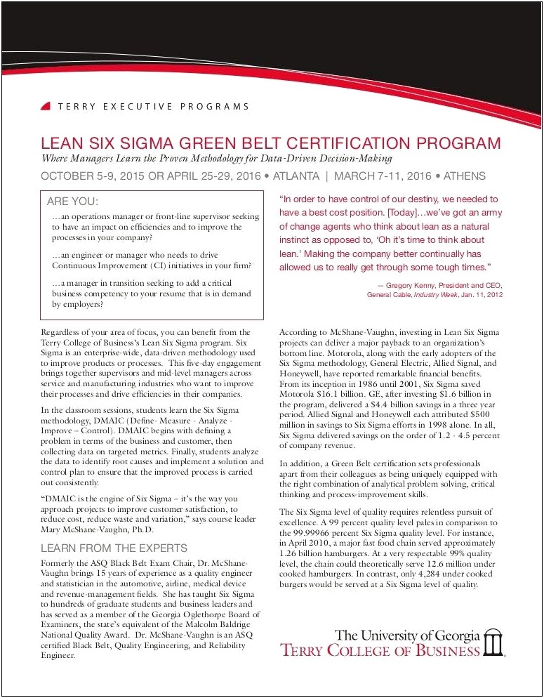 Where To Put Green Belt Certification On Resume