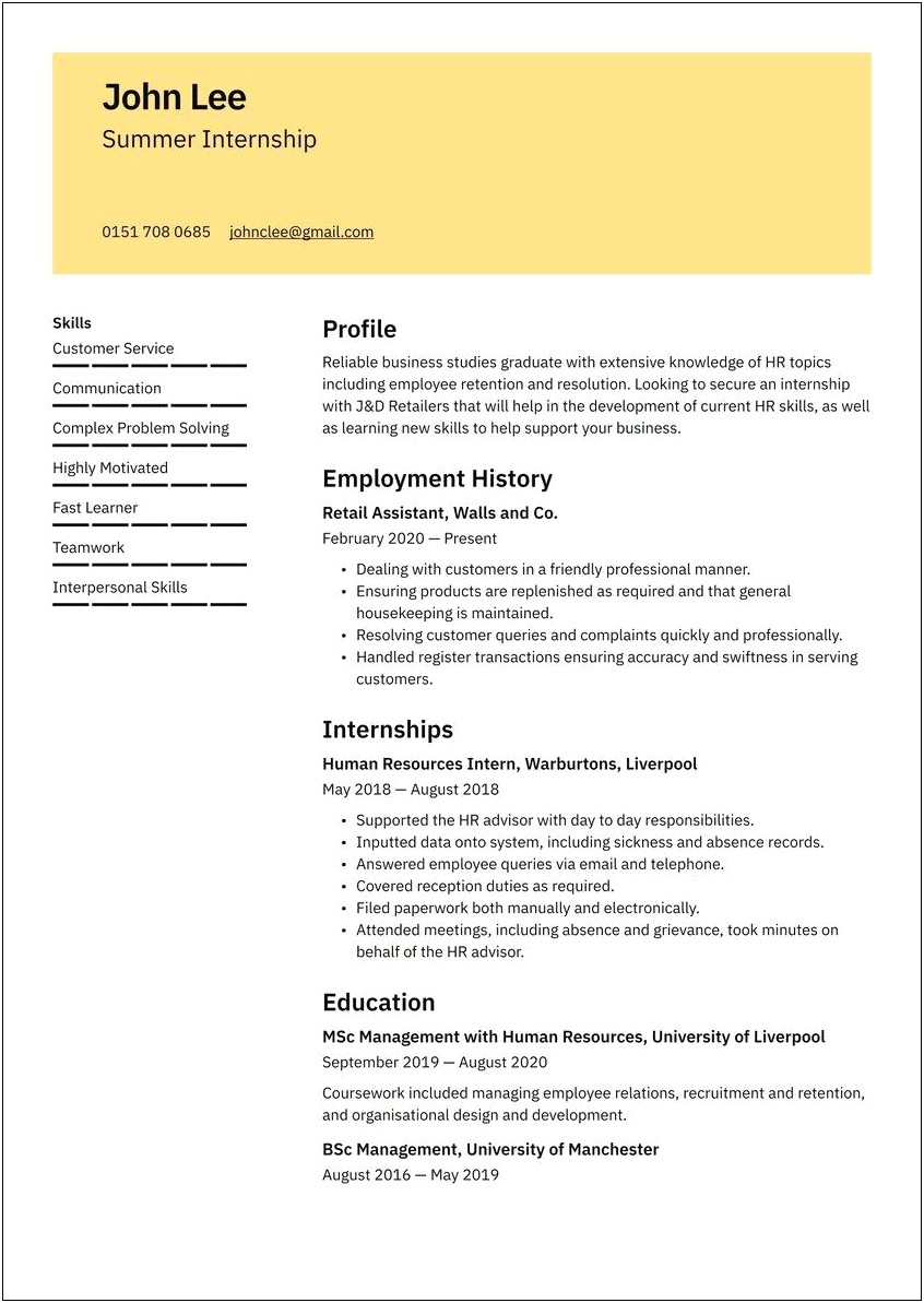 Where To Put Internships In A Resume