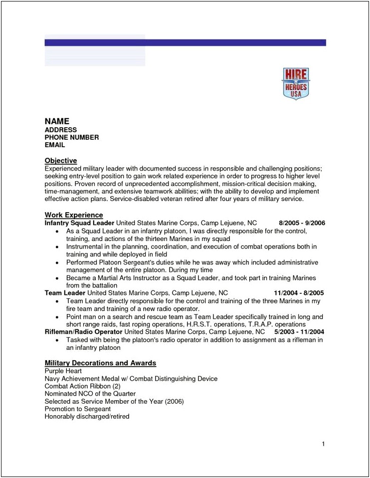 Where To Put Military Experience On Resume
