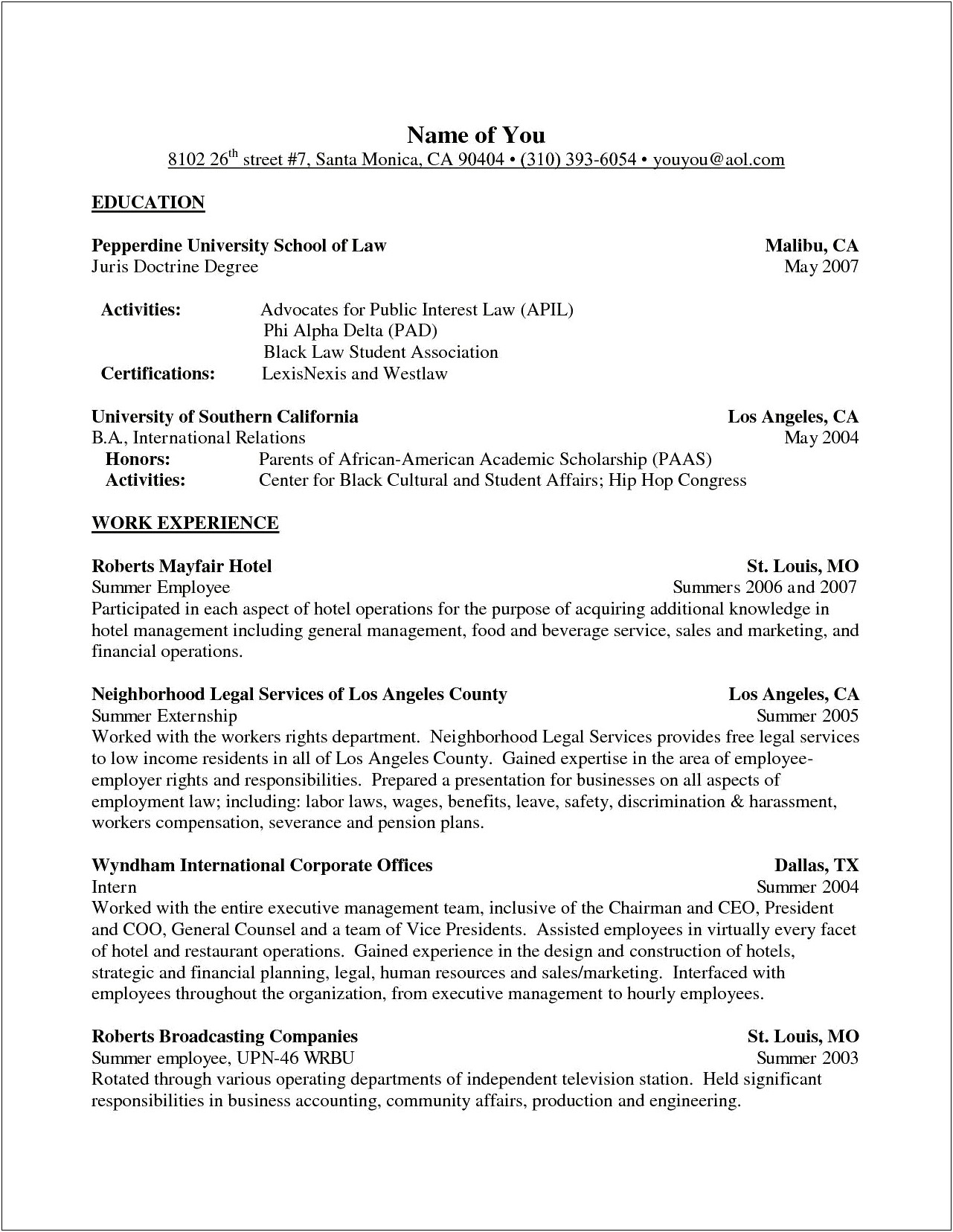 Where To Put Student Organizations On Legal Resume