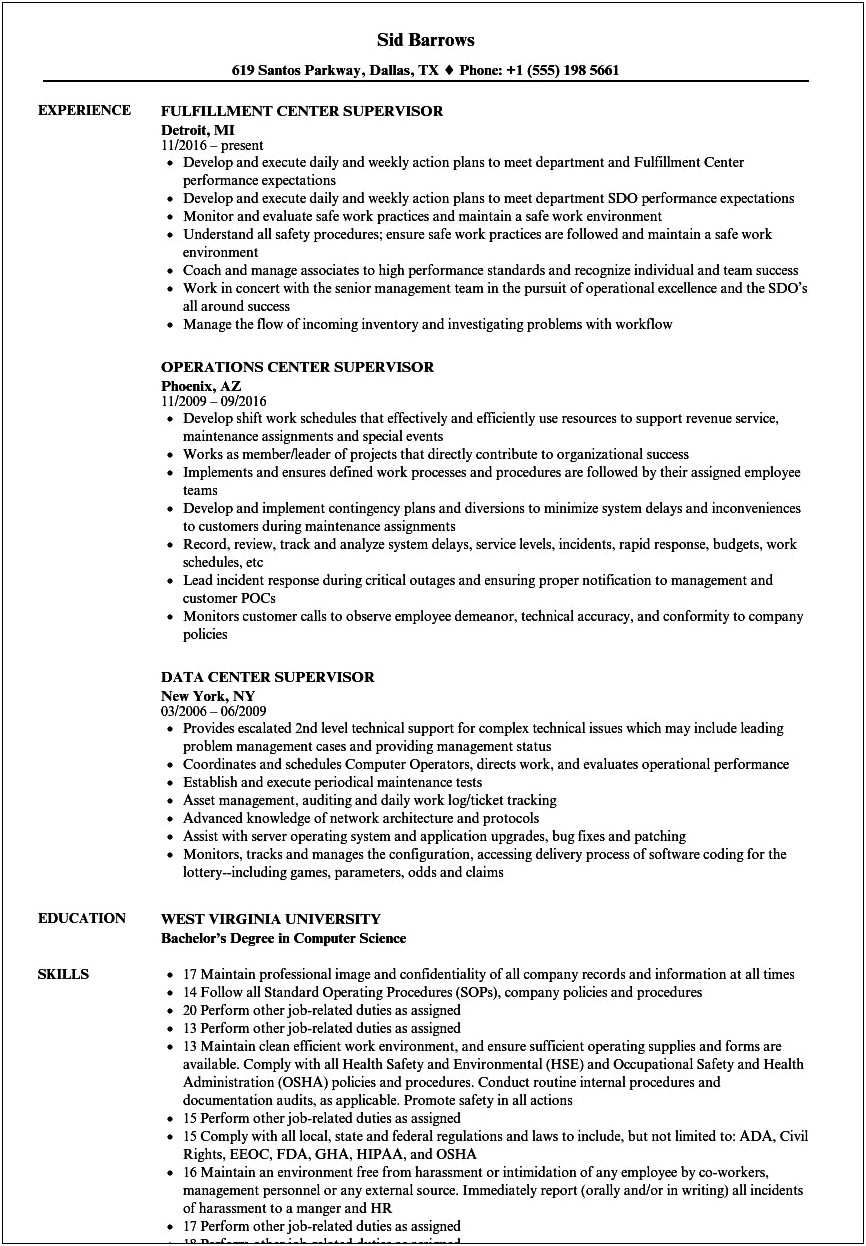 Where To Put Supervisor Contact Information On Resume