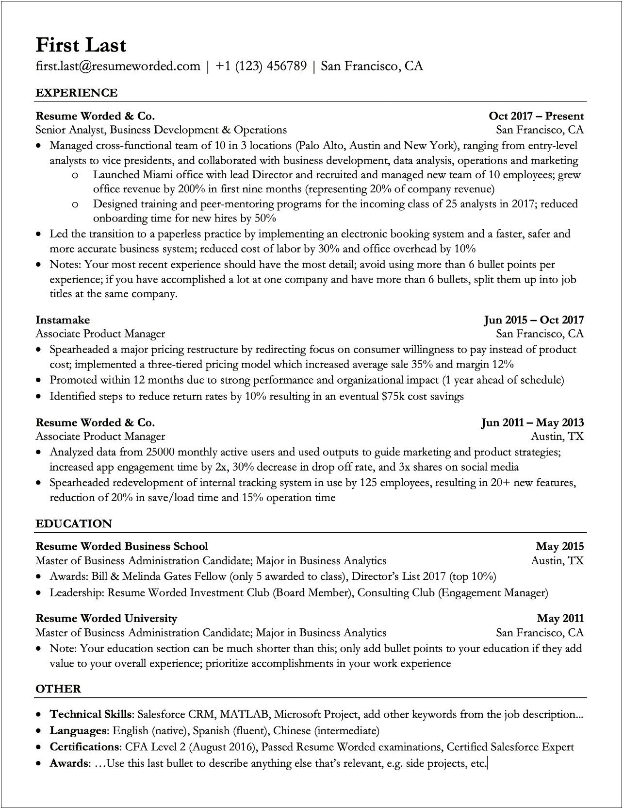 Which Section Of Resume To Put Cfa