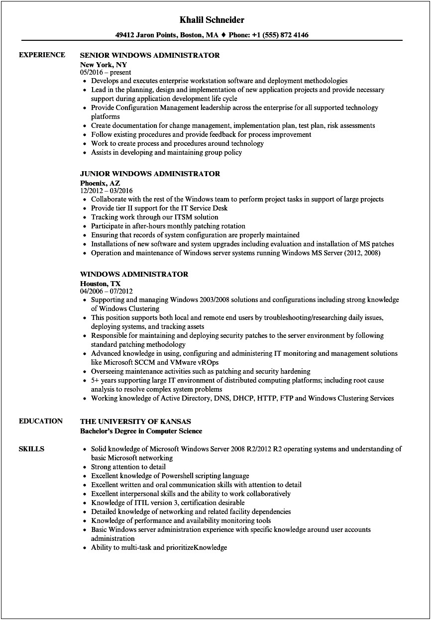 Windows System Administrator Resume 5 Years Experience Download
