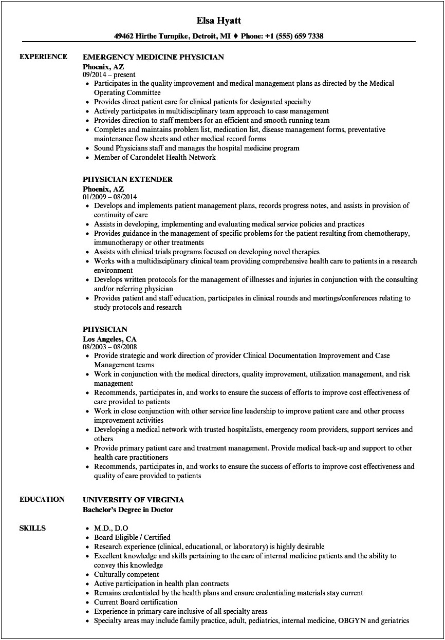 Wisconsin Physician Services In Resume Examples