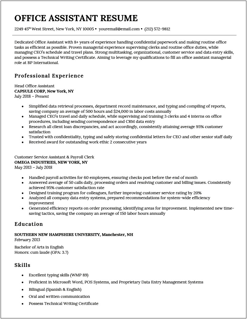 Word In Place Of Experience For Resume
