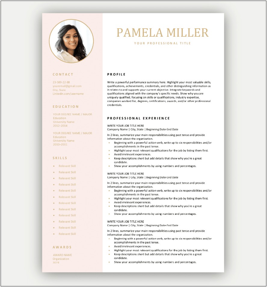 Word Resume Template With Photo Free Download