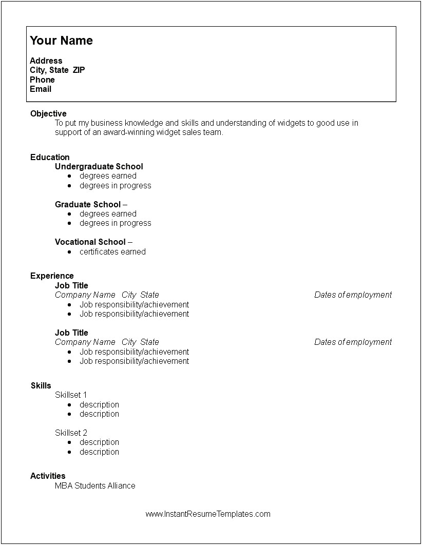 Word Resume Templates For College Students