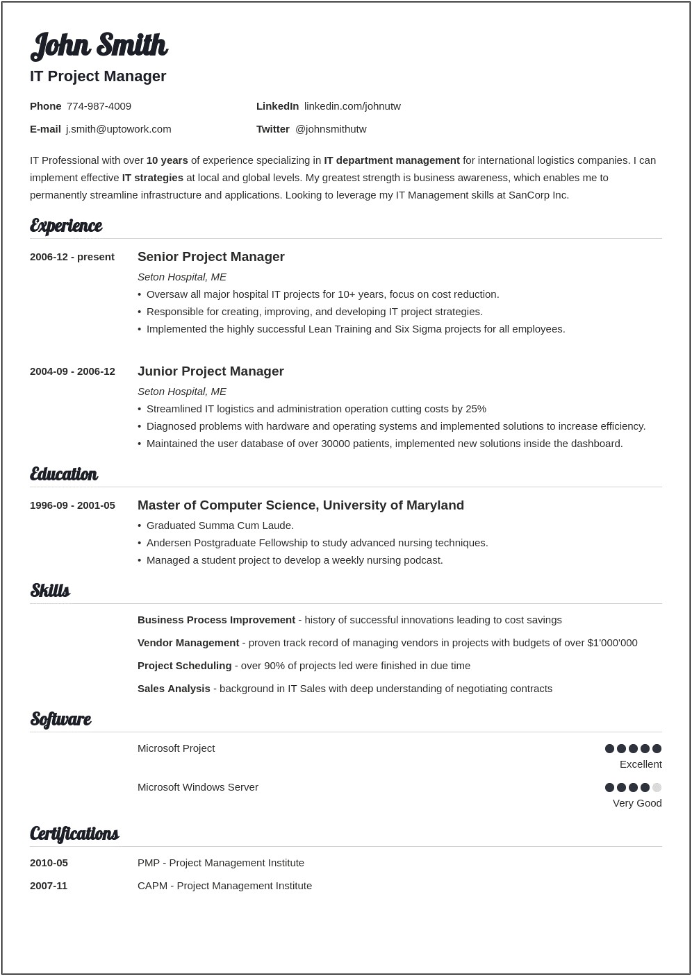 Word Template Resume For Control Panel Installation