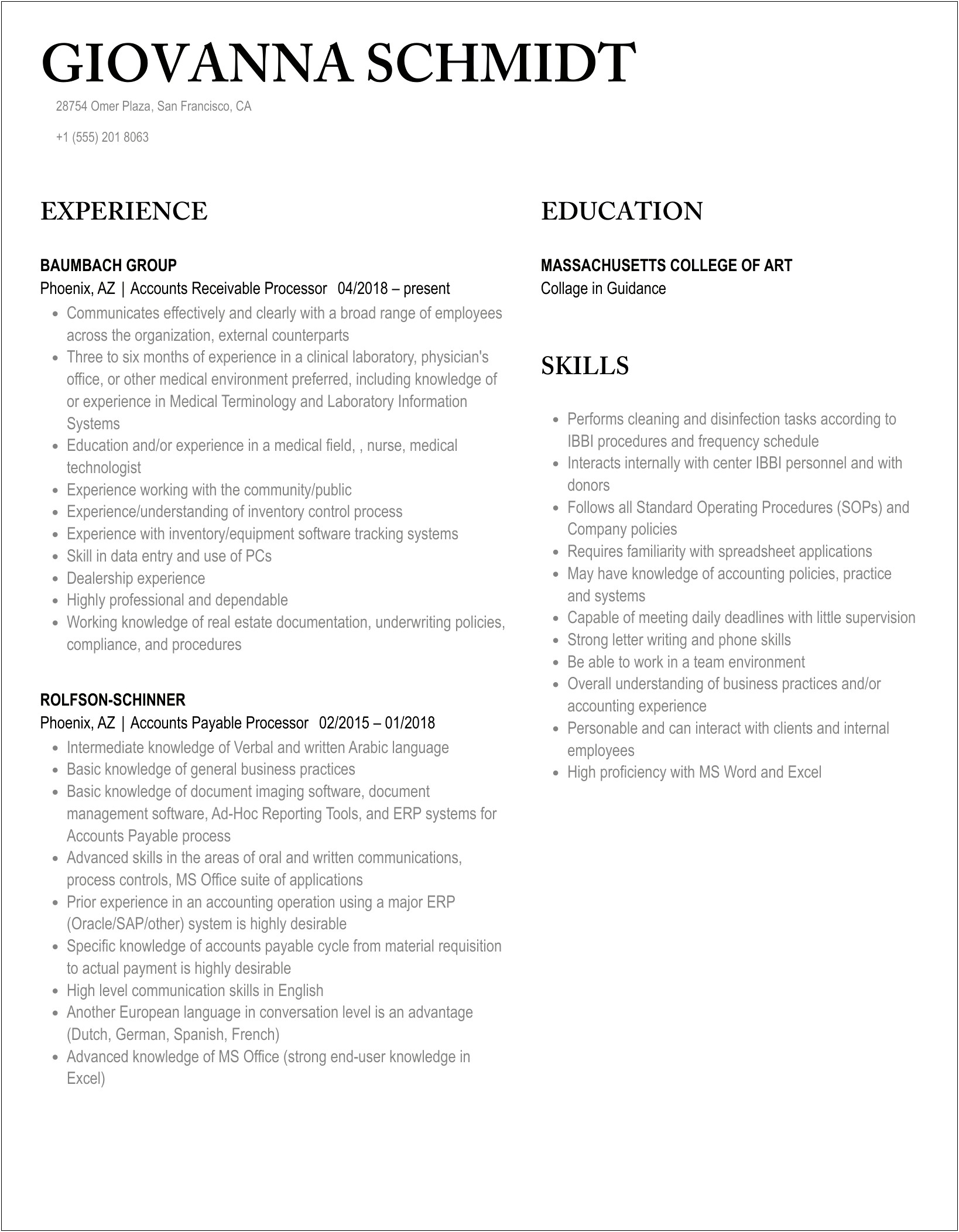 Wording Examples For Resume For Return Mail Processors