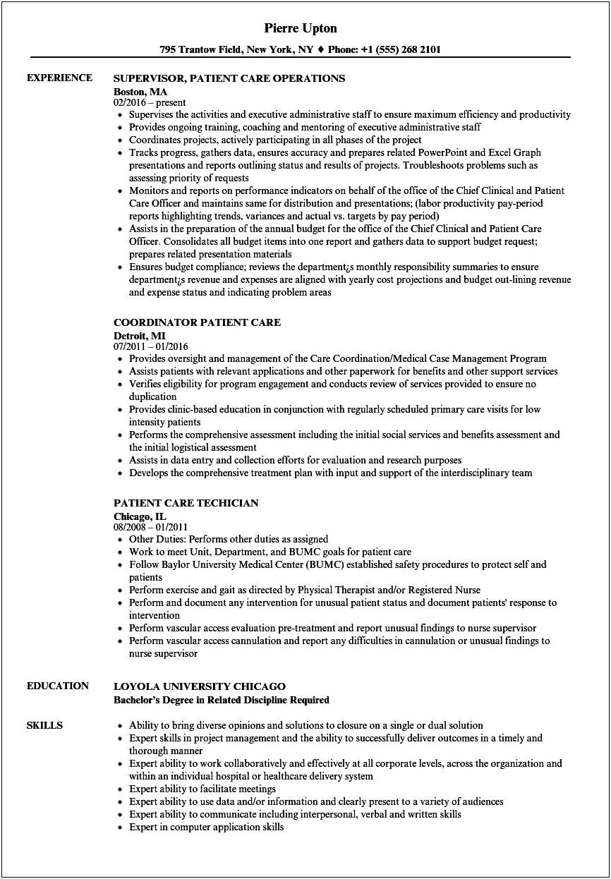 Wording For Patient Assessment On Resume