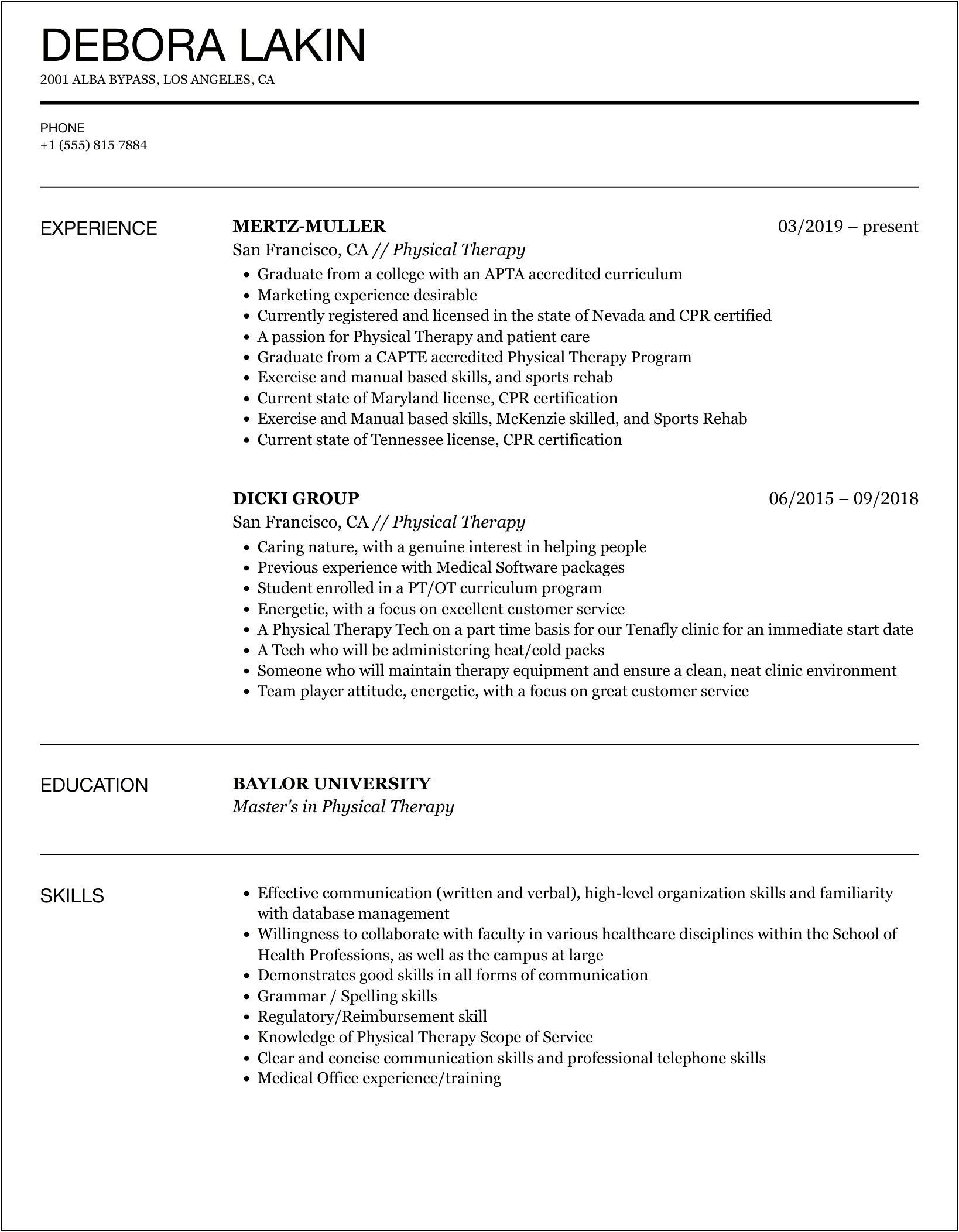 Wording Resume Physical Therapy Home Care Collaborate