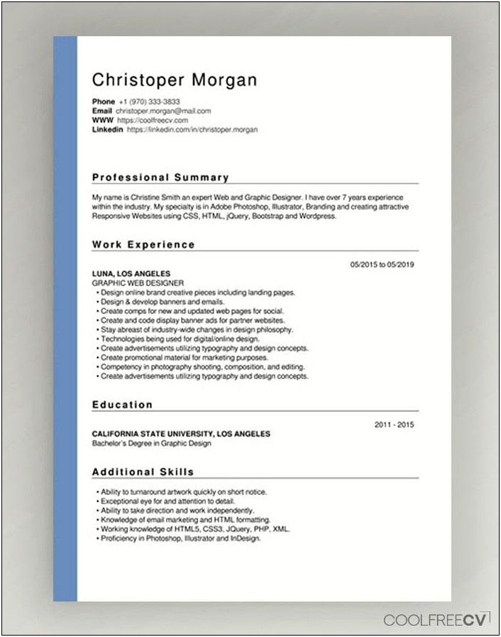 Wordpress Site Free Resume Template For College Students