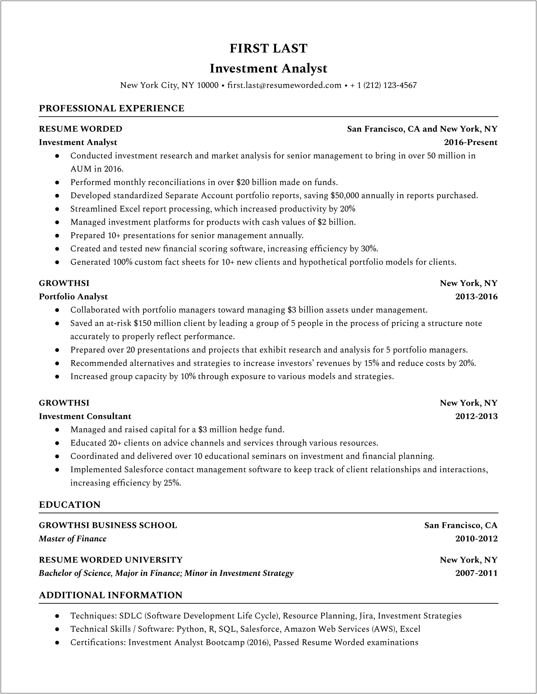 Words To Include On An Investment Analyst Resume