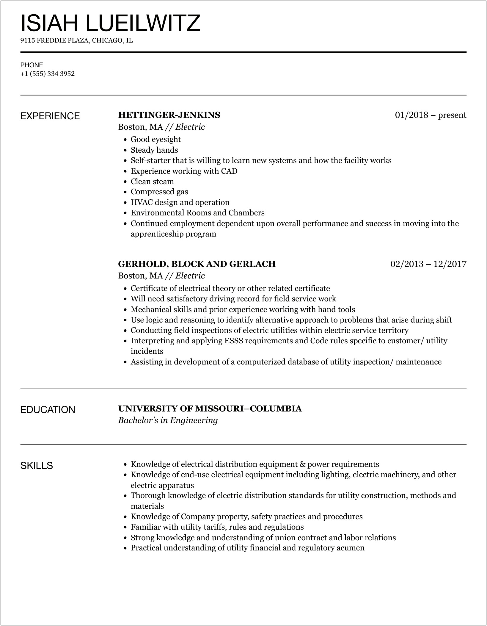 Work Experience Moving Company South Shore Resume