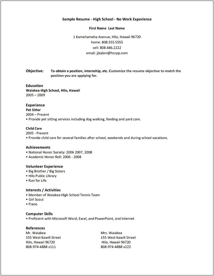 Work Experience Section Of Resume Examples