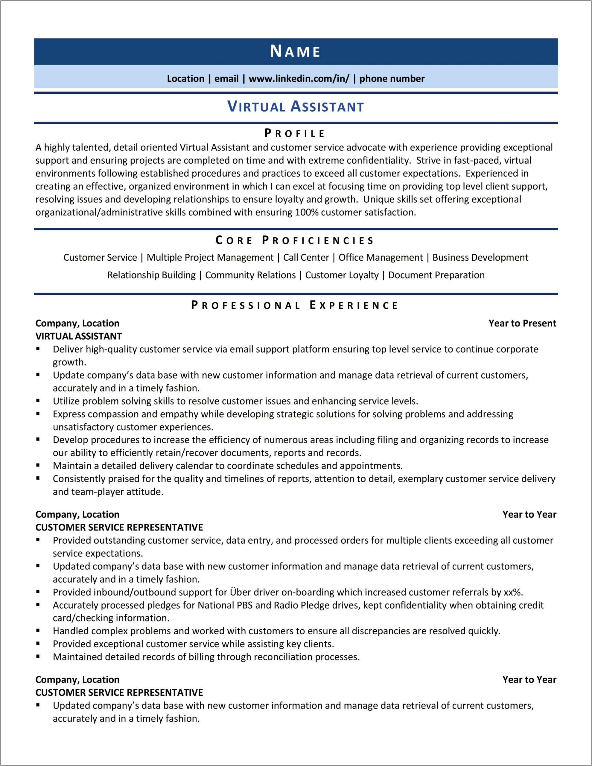 Work From Home Virtual Assistant Resume Templates