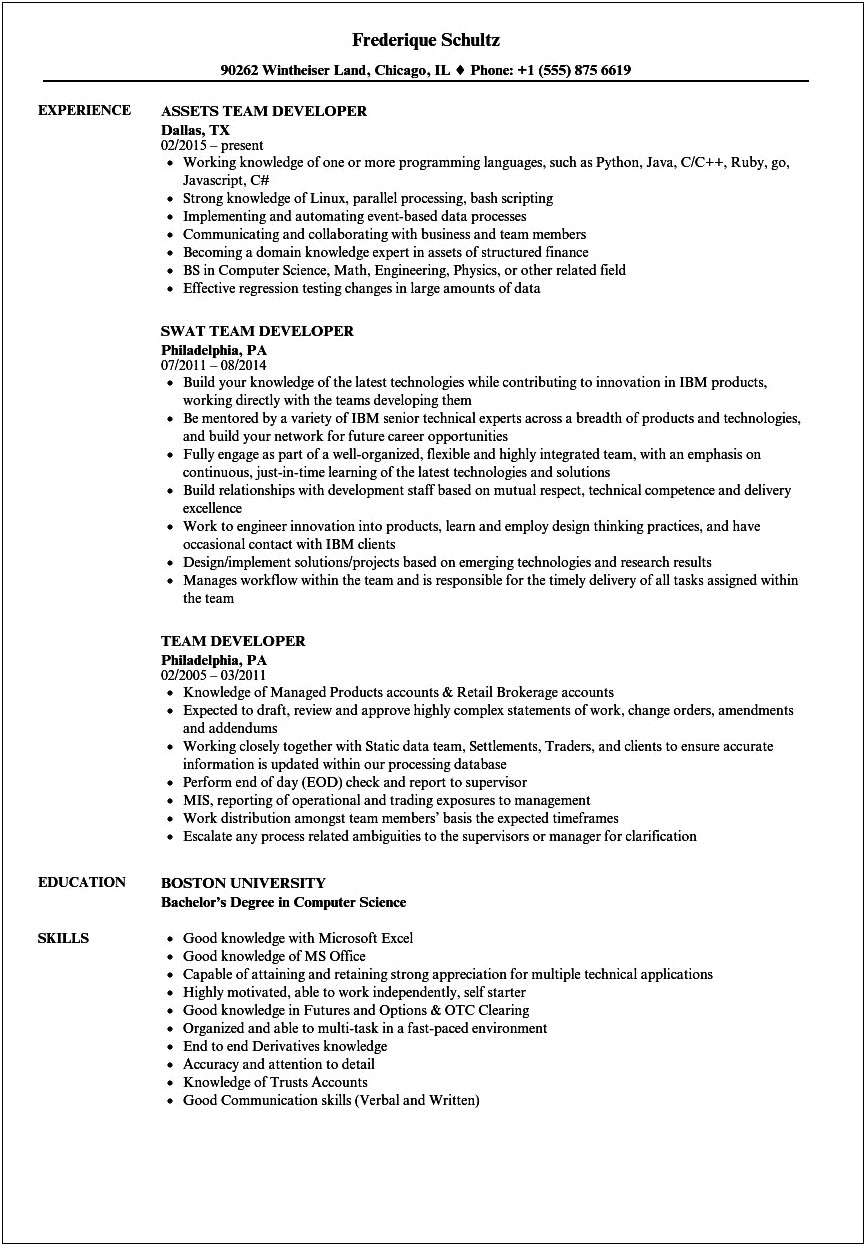 Work In A Team Environment Resume