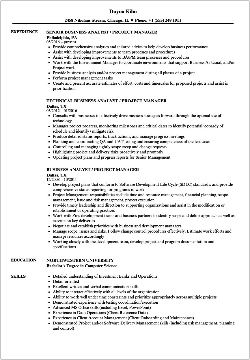 Worked On Vsts Project Management Resume Examples