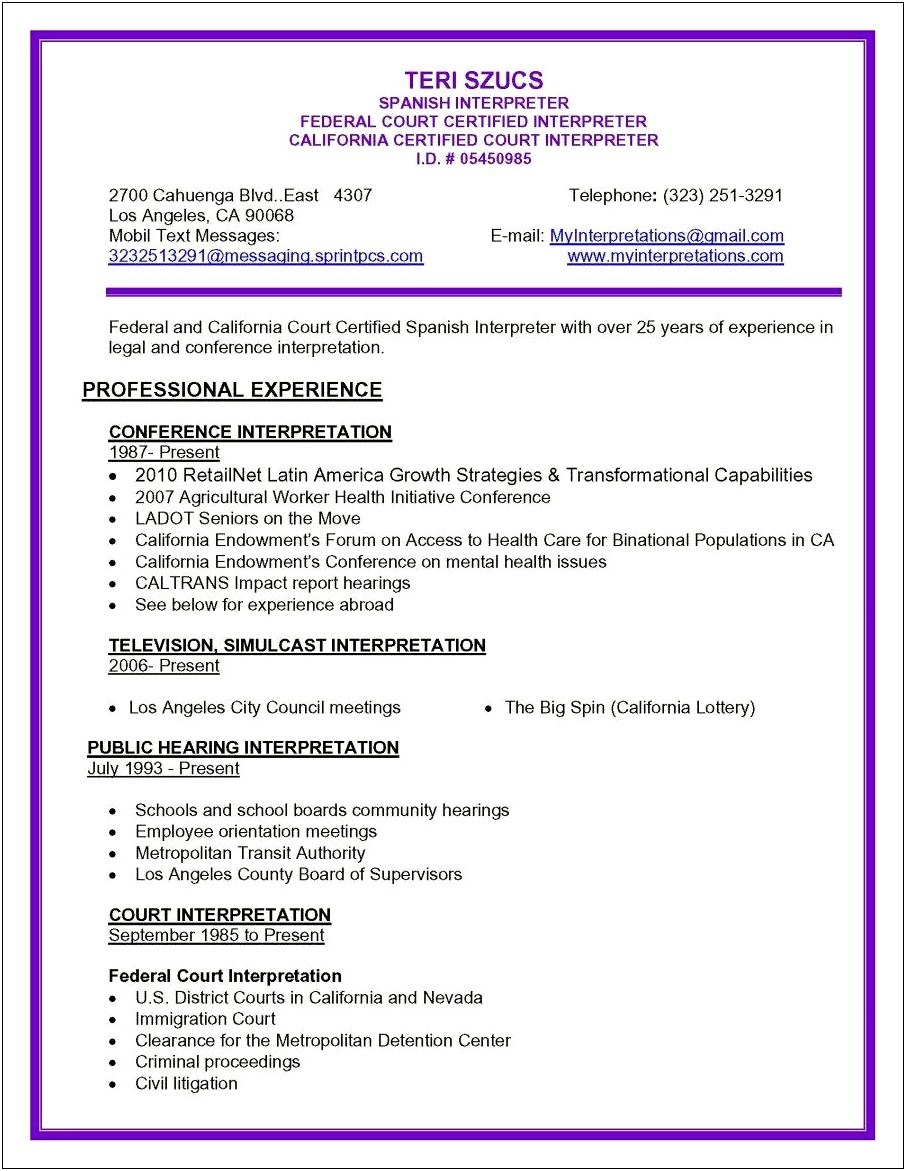 Worked With Translators For Health Care Resume