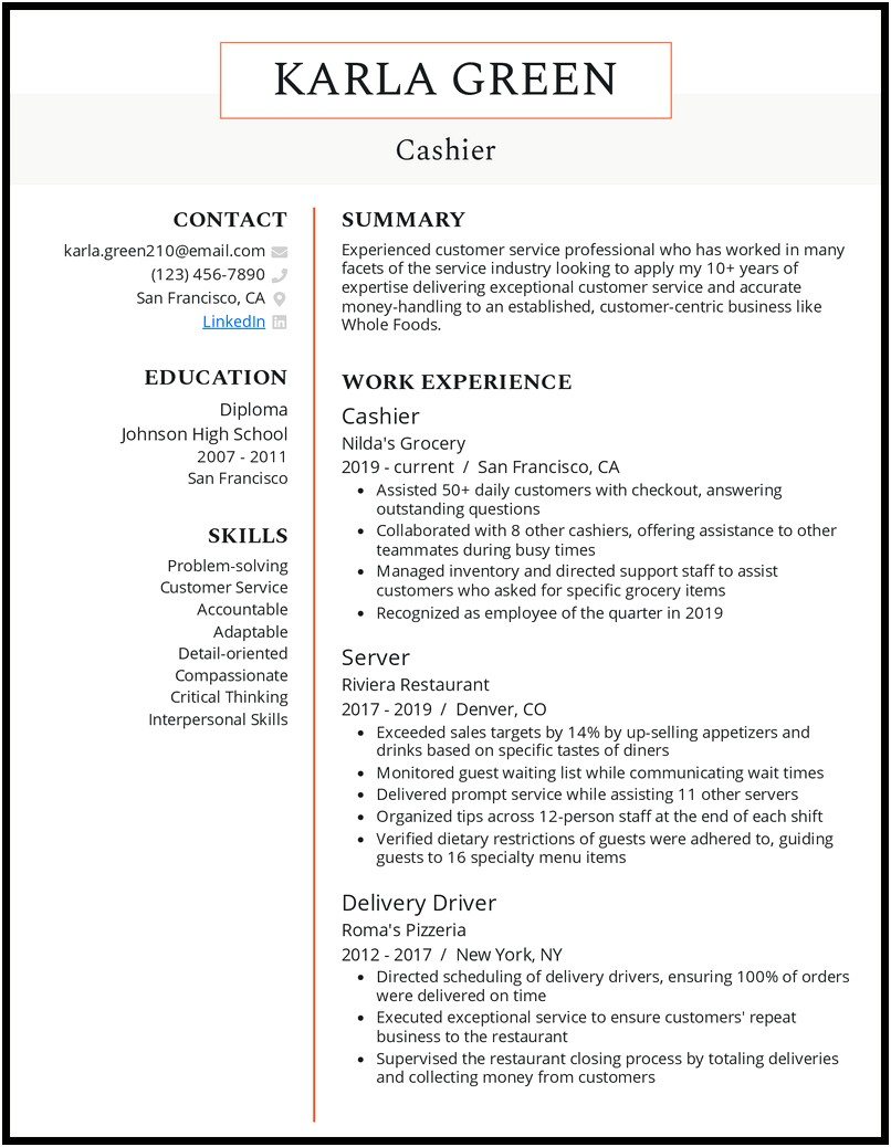 Worker From Trader Joe's Resume