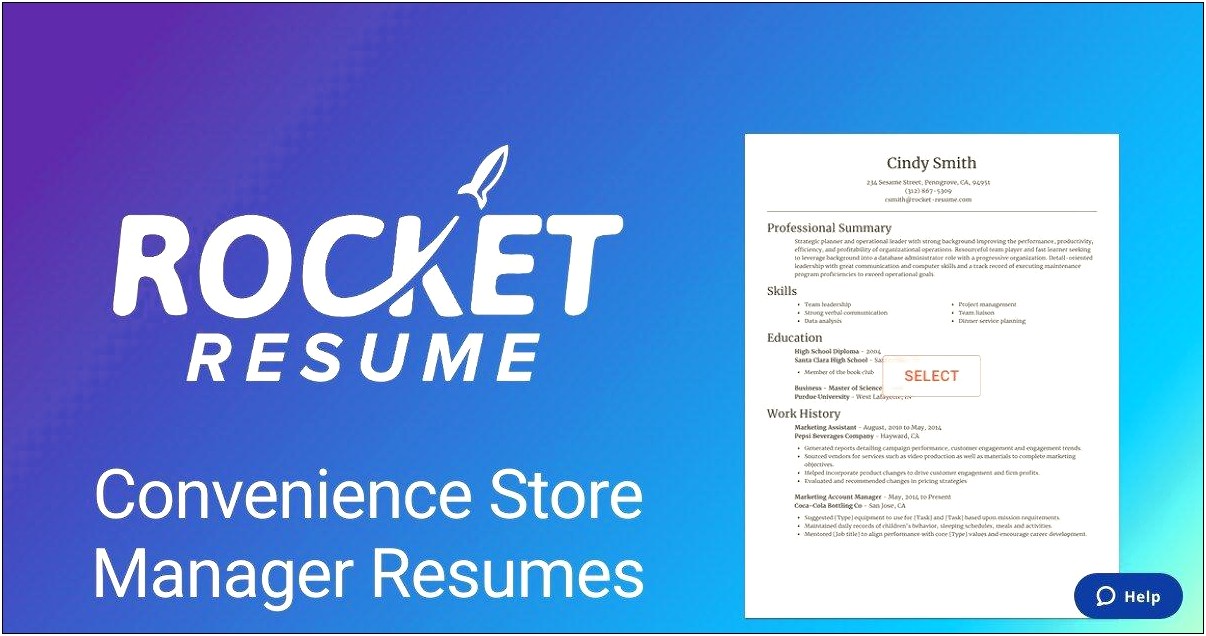Working At A Convenience Store Resume