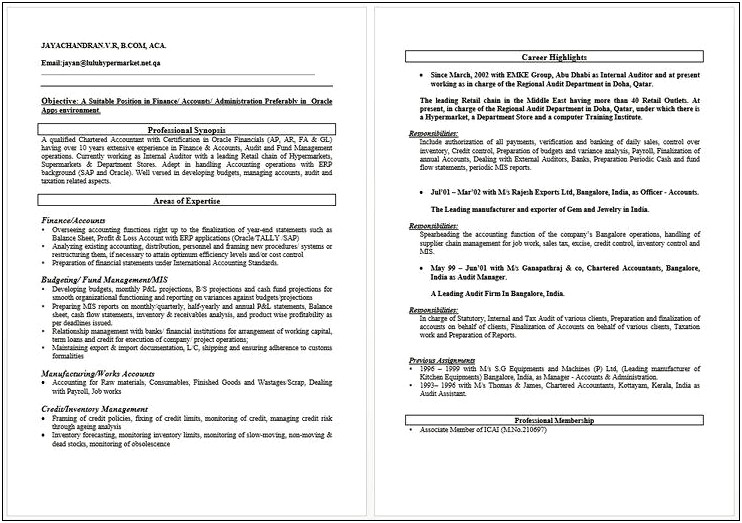 Working Capital Management Project Description In Resume