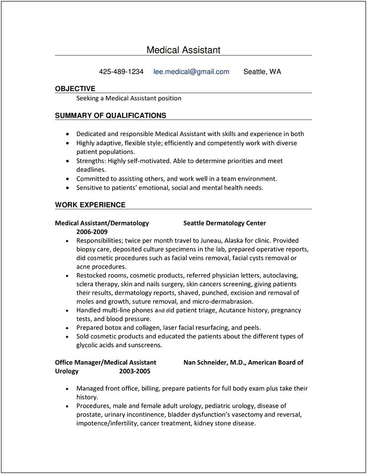 Working In A Chiropractic Office Resume
