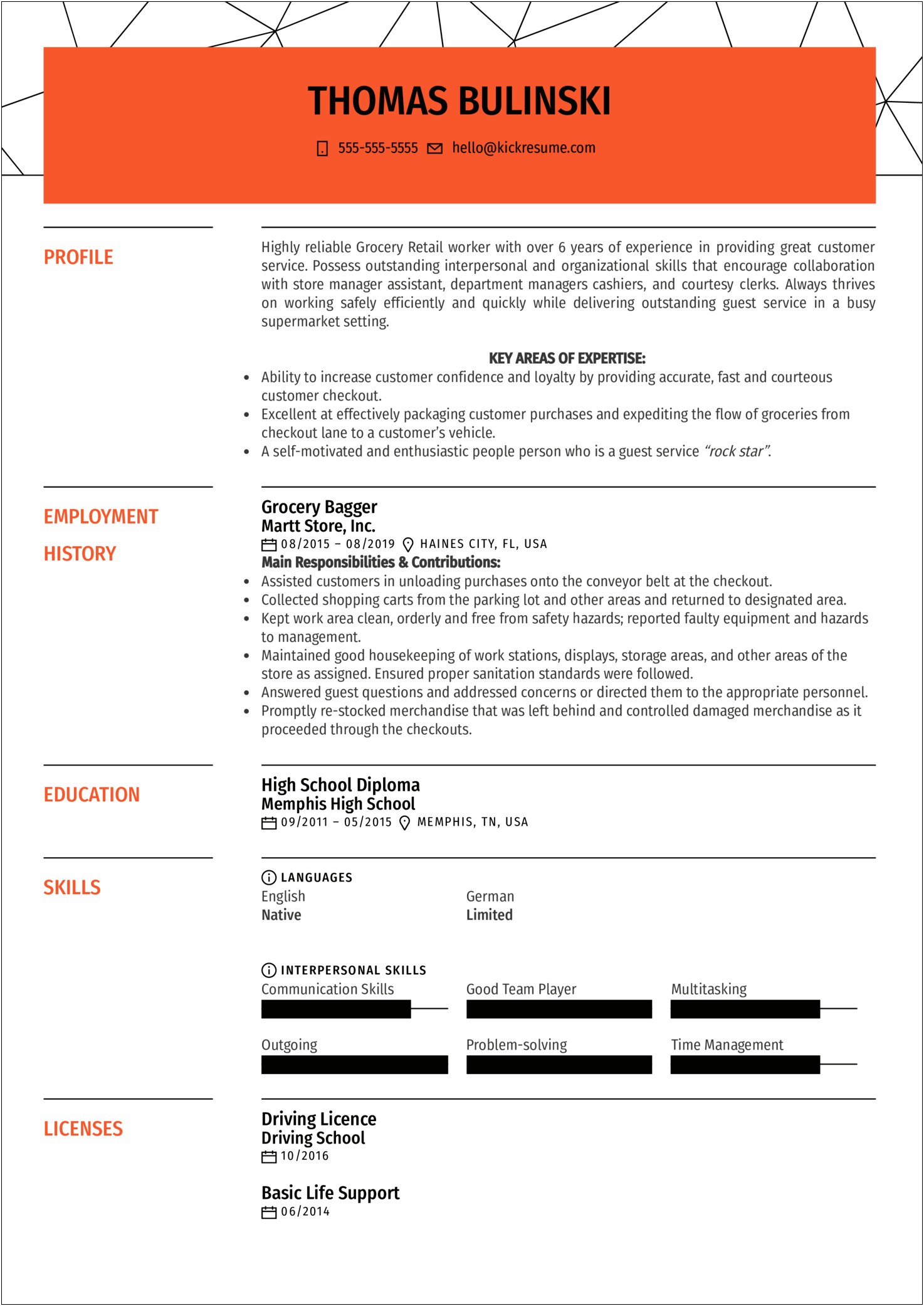 Working In A Grocery Store Resume