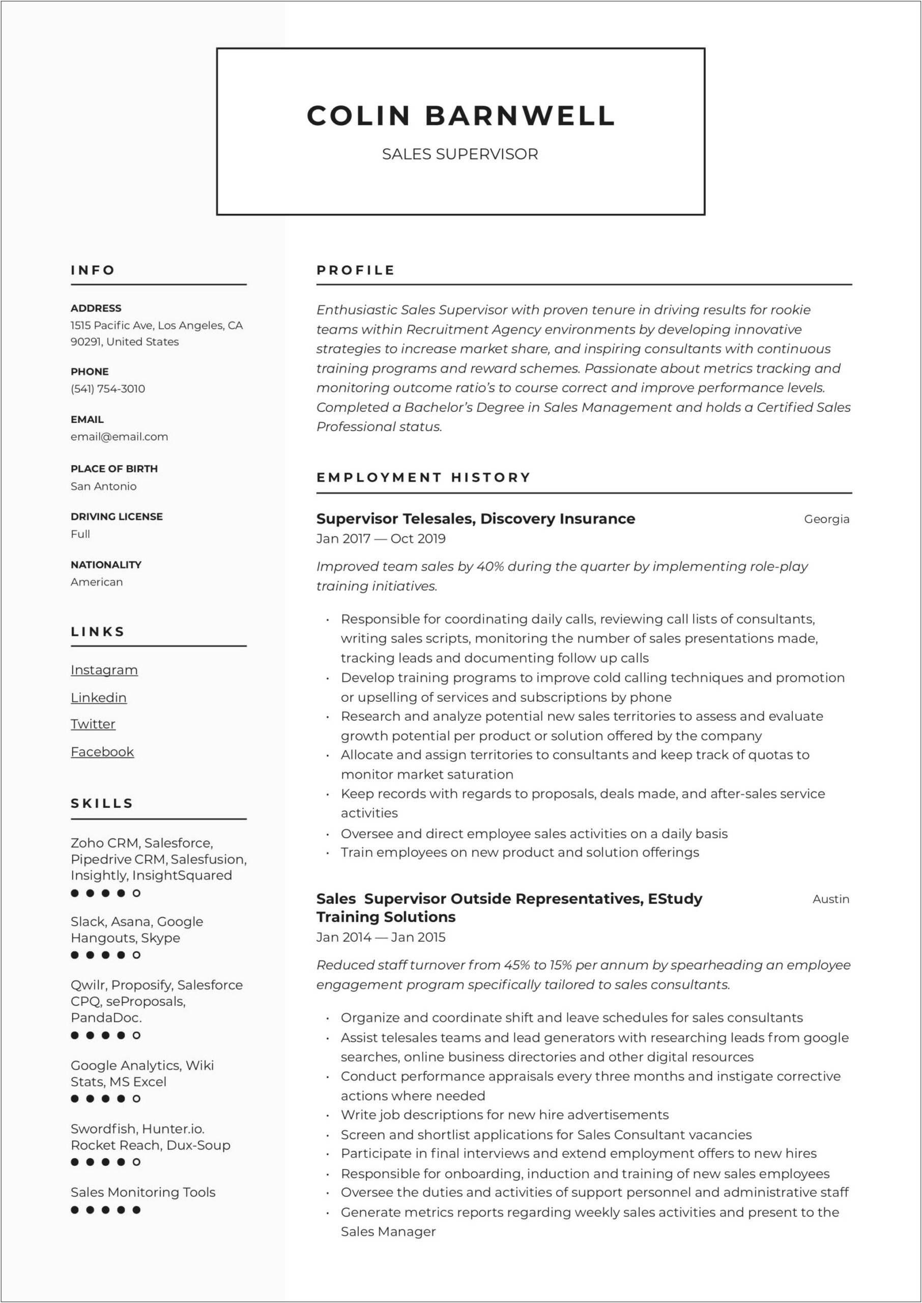 Working In Teams For Sales For Resume