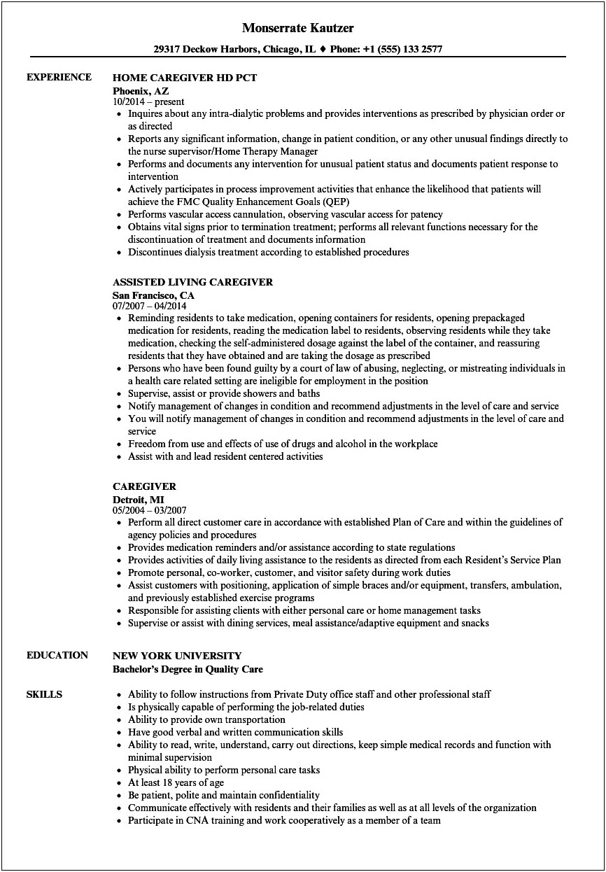 Writing A Resume About Caregiver Experience