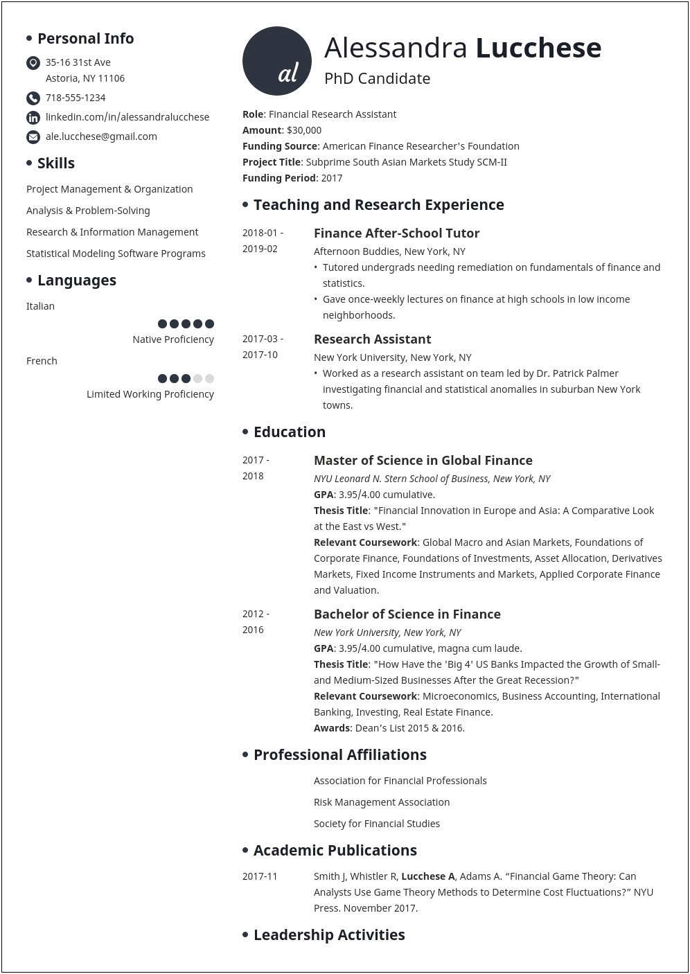 Writing A Resume For Graduate School