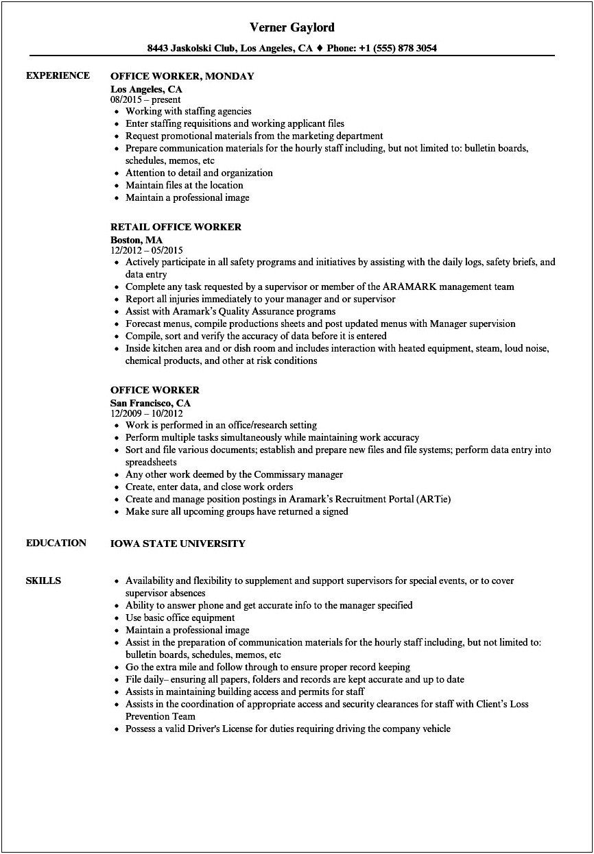 Writing A Resume For Office Work