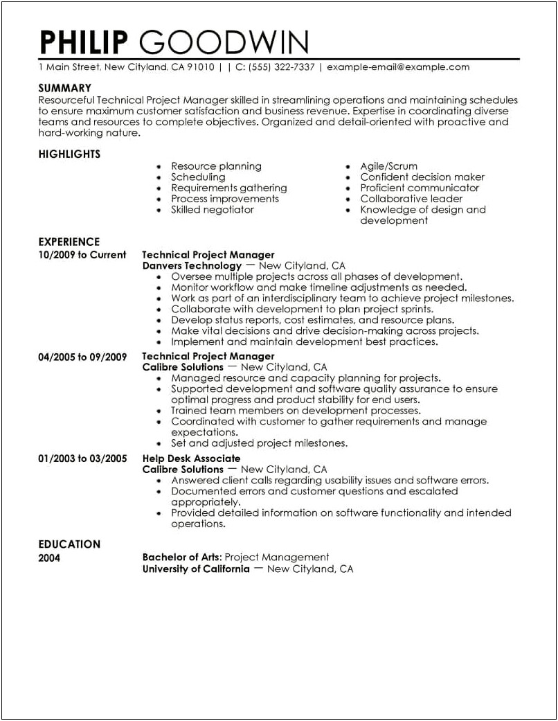 Writing A Resume For Project Manager