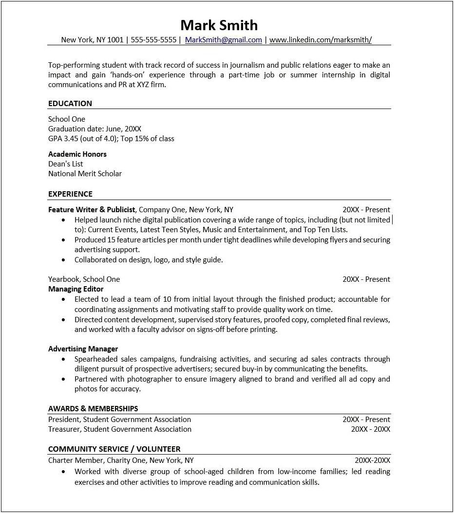 Writing A Resume In High School