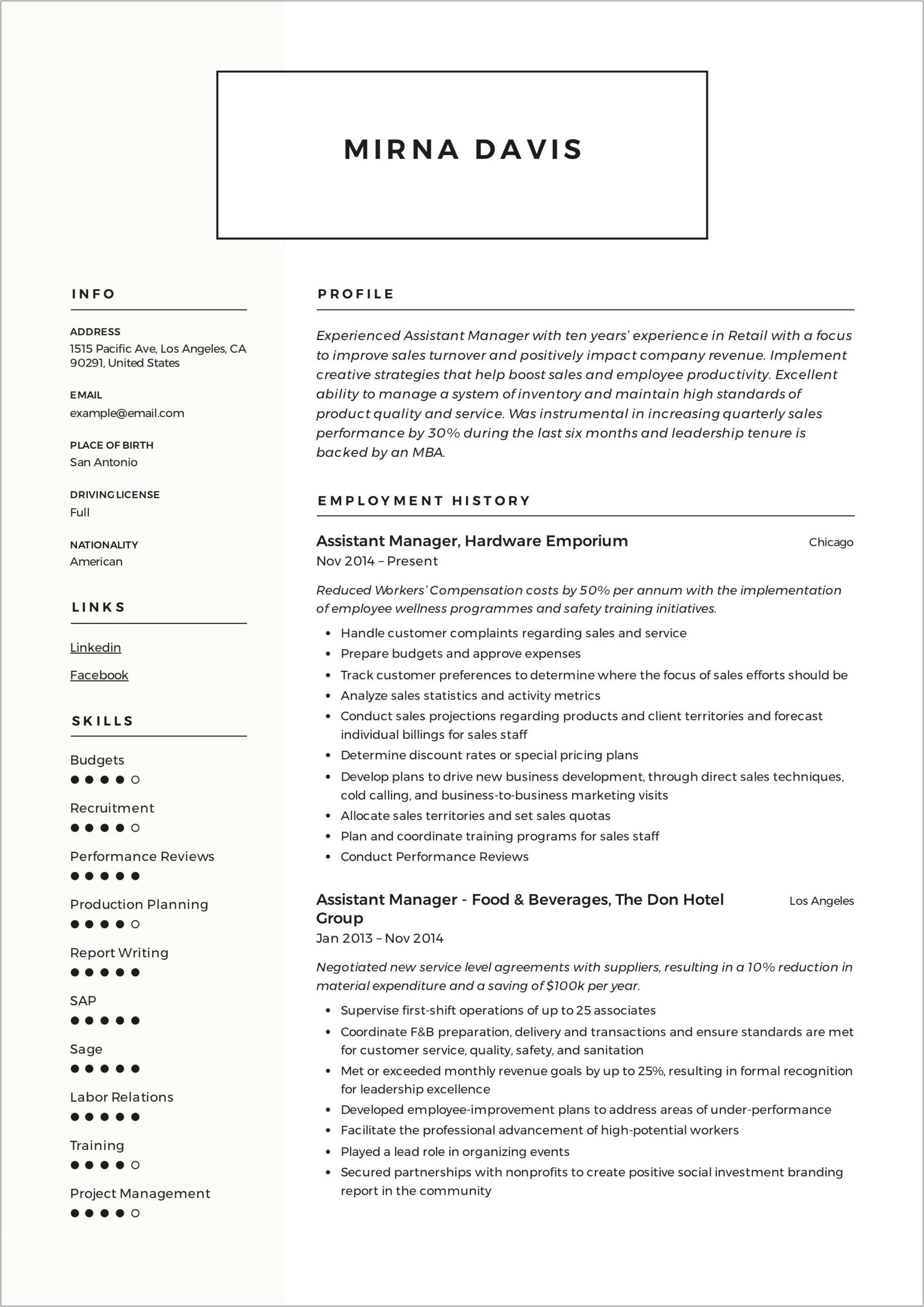 Writing A Resume With Assistant Retail Manager Experience
