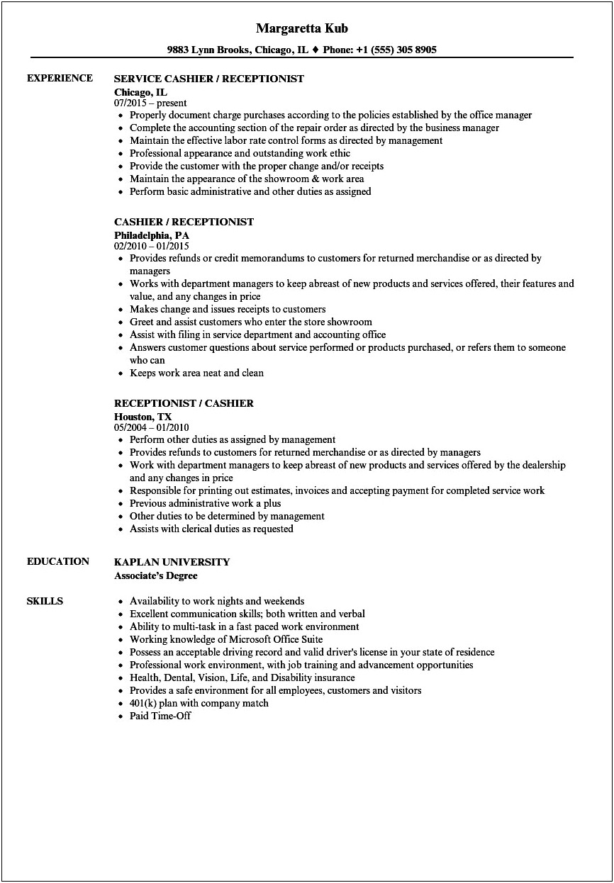Writing About Cashier Experience On Resume