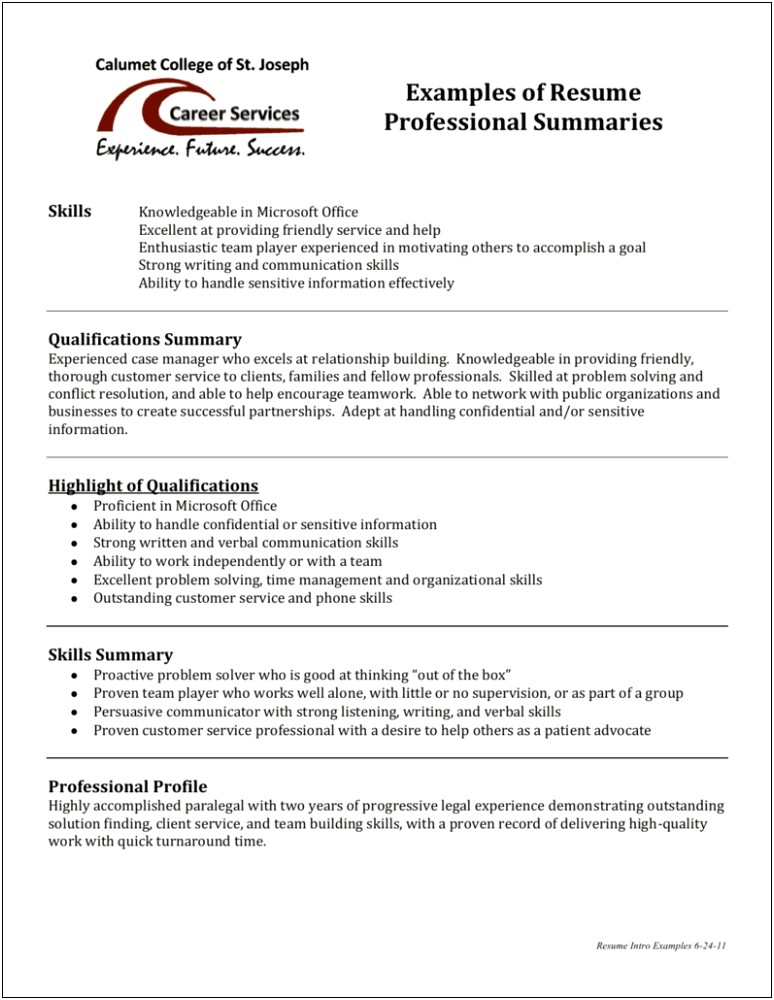Writing The Summary Part Of A Resume