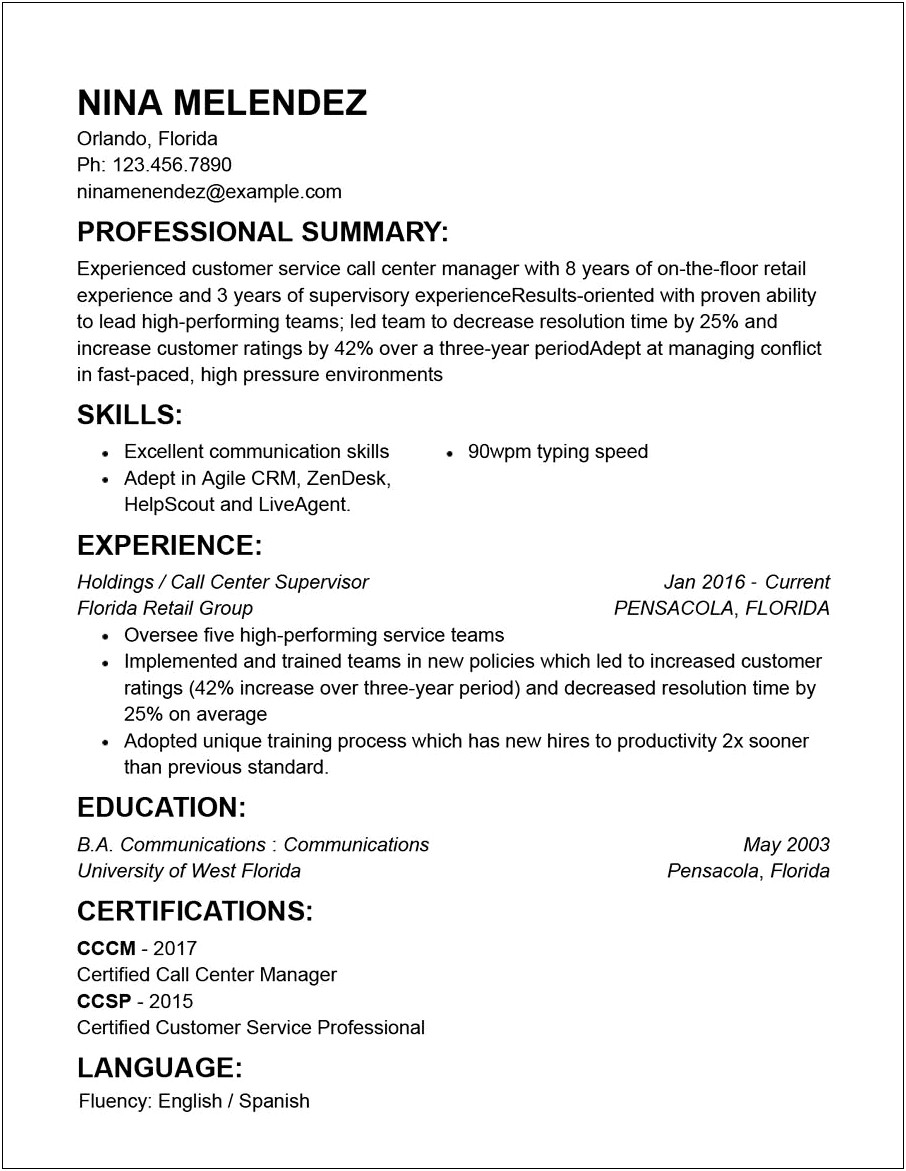 Years Of Customer Service Experience Resume