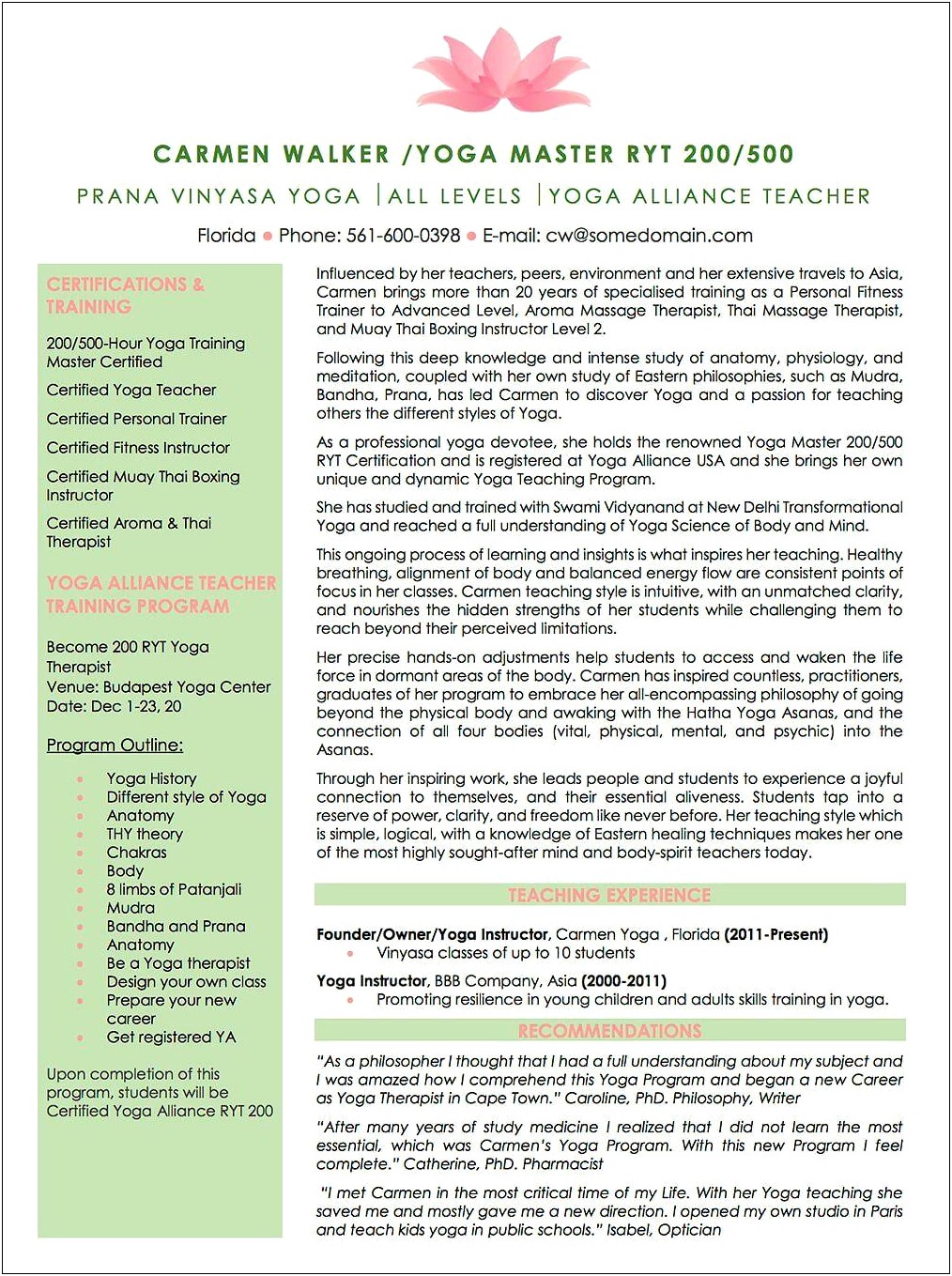 Yoga Resume With Pictures In It Samples