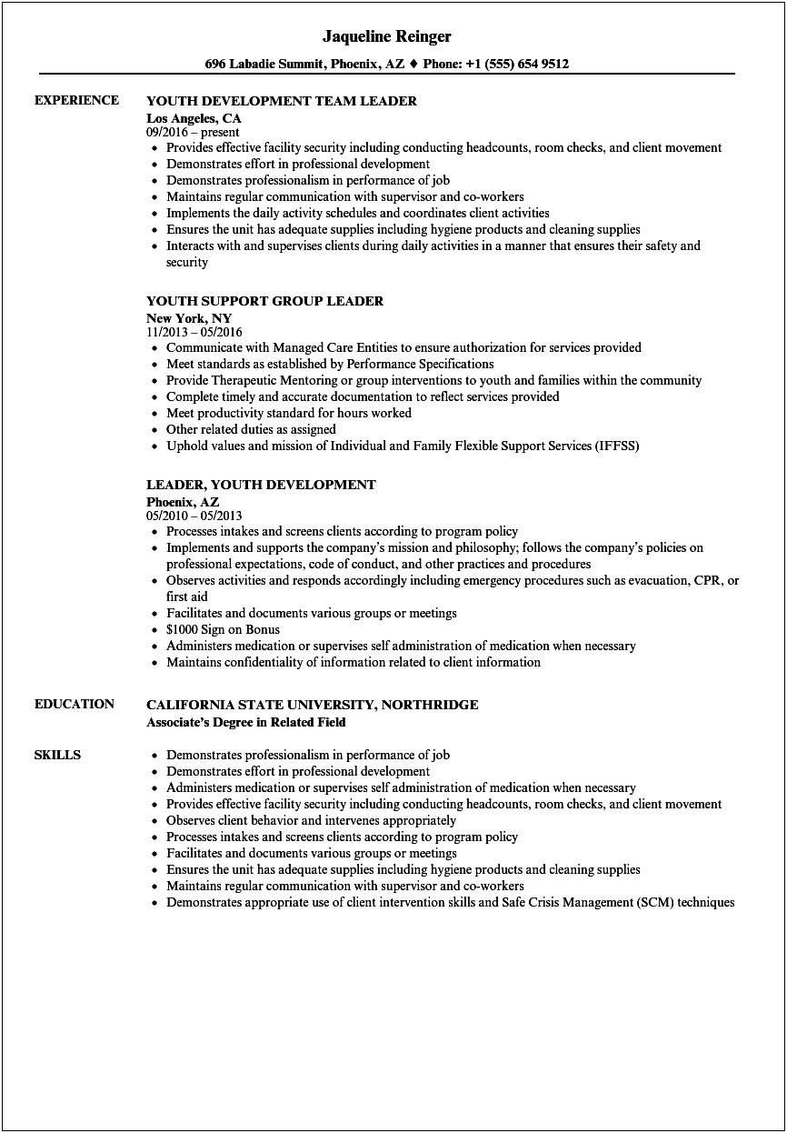 Youth Counselor Job Description Resume Sample