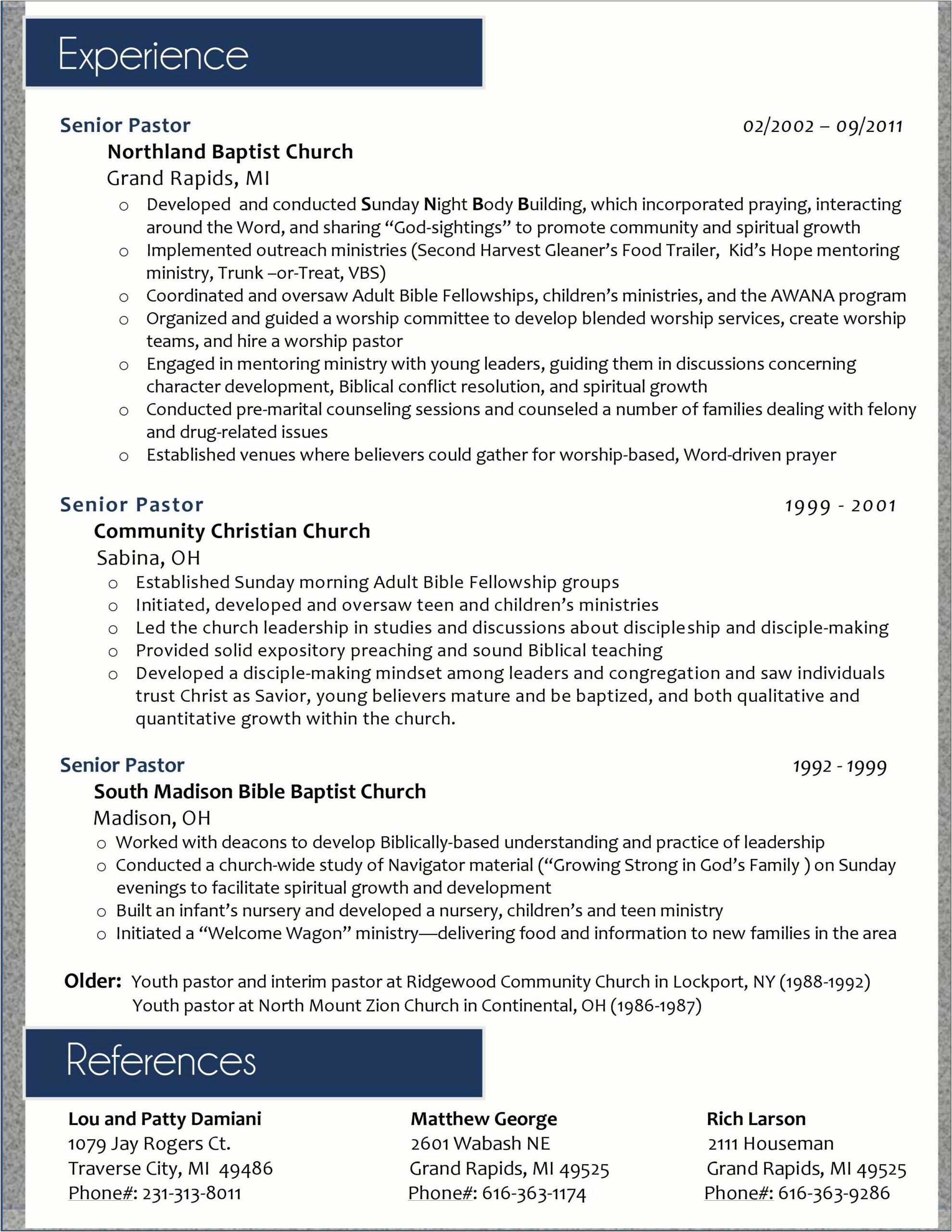 Youth Pastor Job Description For Resume