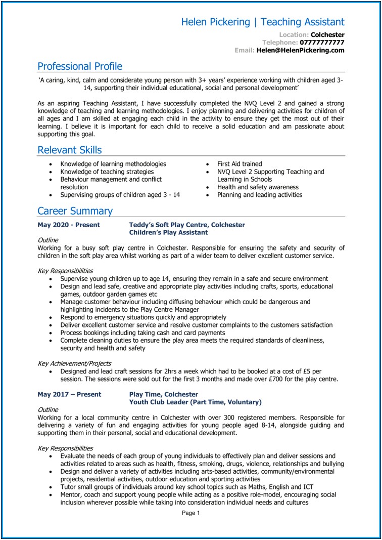 Youth Resume With No Work Experience