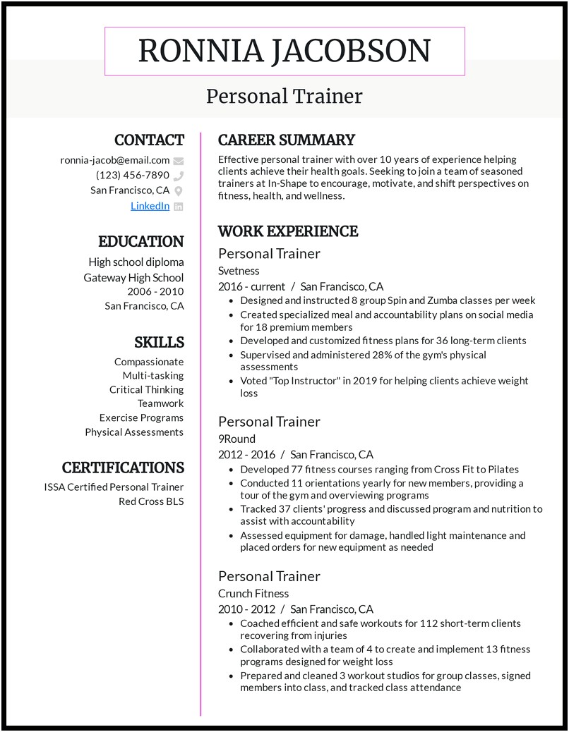 Zumba Instructor Resume With No Experience